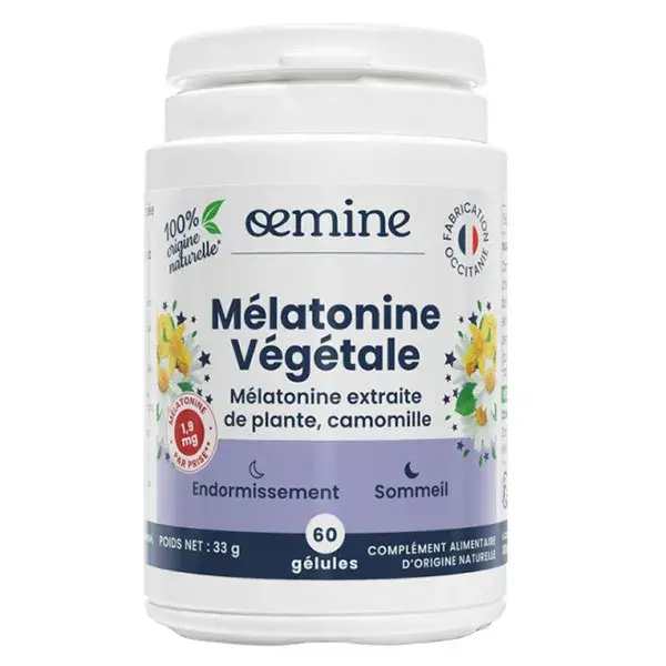 Oemine Melatonina à base de plantas 1,9 mg para dormir 60 cápsulas