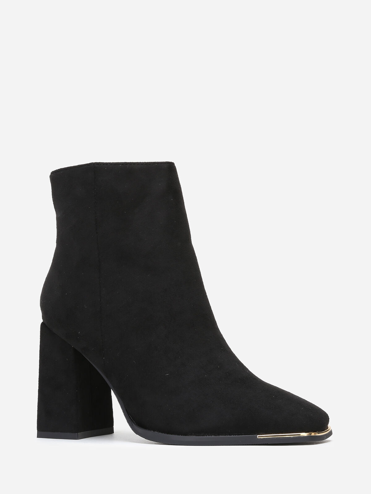 Bottines carrées en suédine à détail doré- Noir