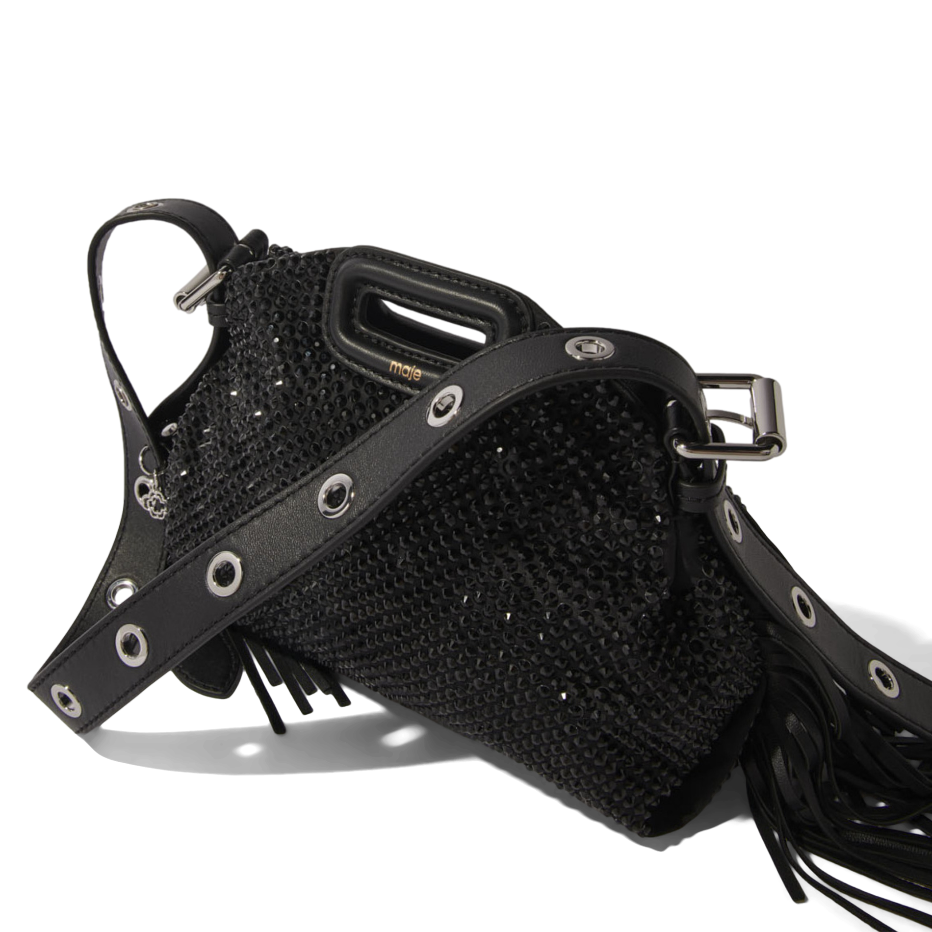 MISS M NANO - Sac bandoulière à strass en cuir | Noir