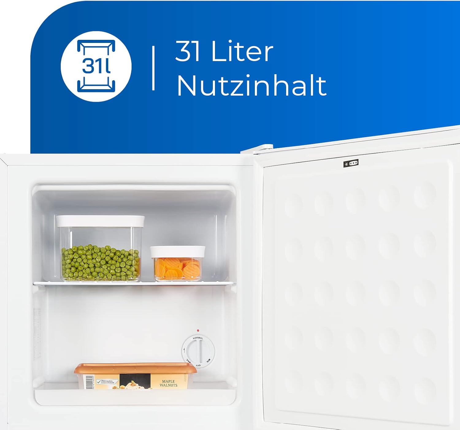 Exquisit Mini-Gefrierschrank GB40-150E weissPV | Mini Gefrierschrank klein 31 L Volumen | 4 Sterne | Tiefkühlschrank klein & kompakt
