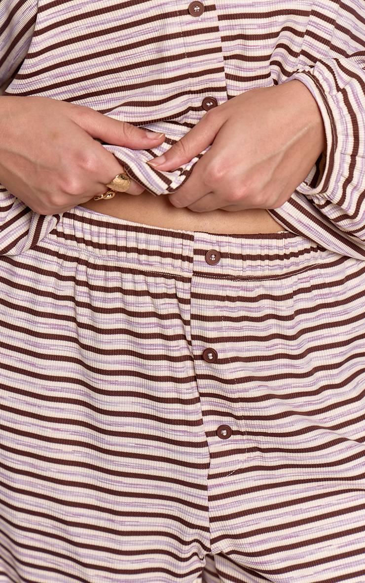 Marron Foncé Pantalon Coordonné Grande Taille Côtelé Doux À Rayures Coupe Décontractée Avec Élastique