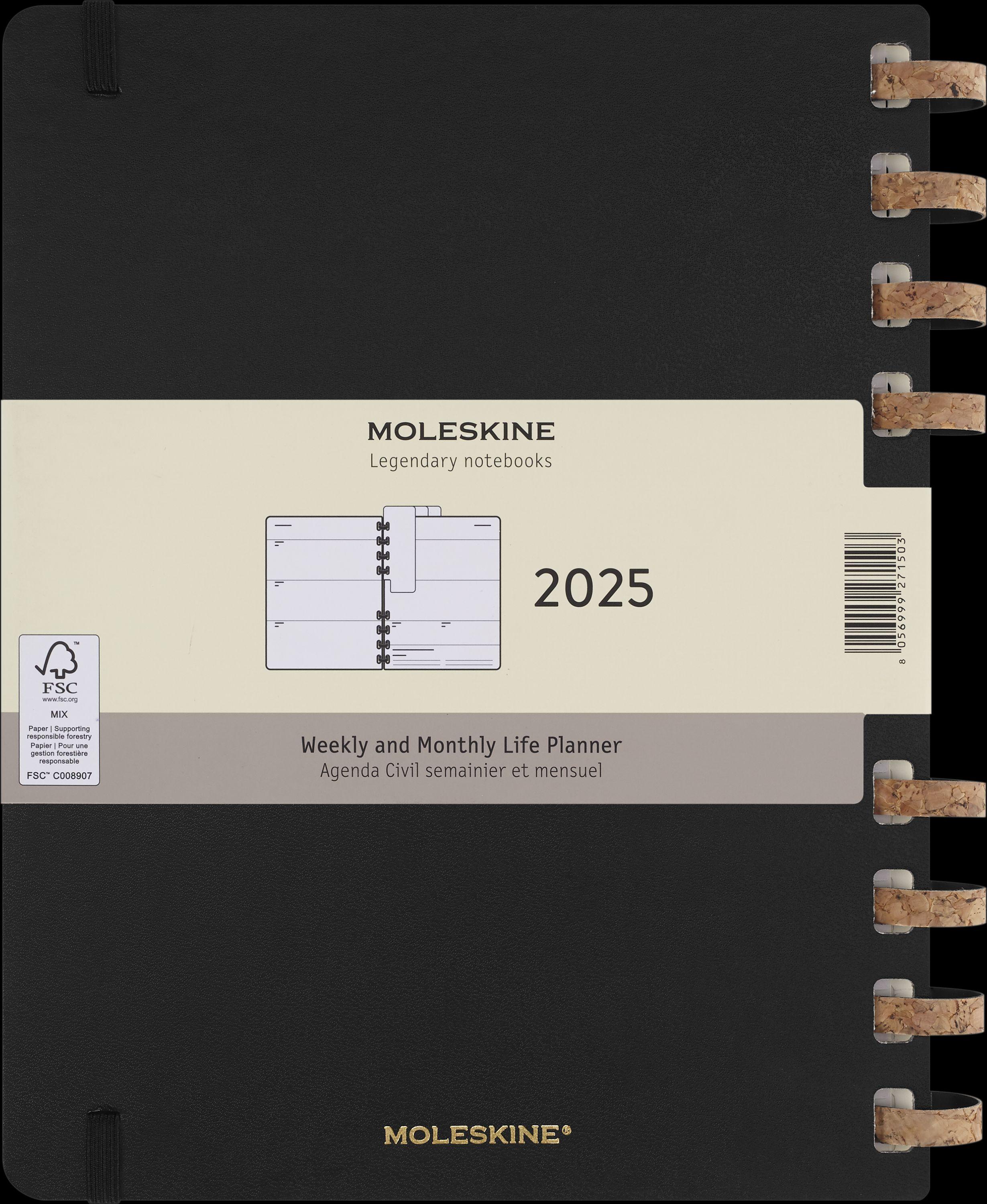 Moleskine 12 Monats Life Kalender mit Spiralbindung 2025, XL, Wochen-Monatskalender
