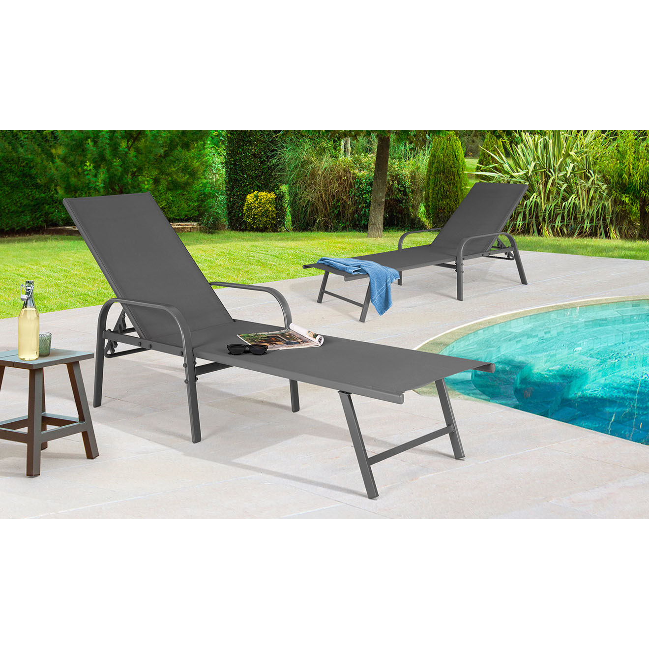 Pratik Garden 2 Transats textilene  gris - 185x58x50 cm