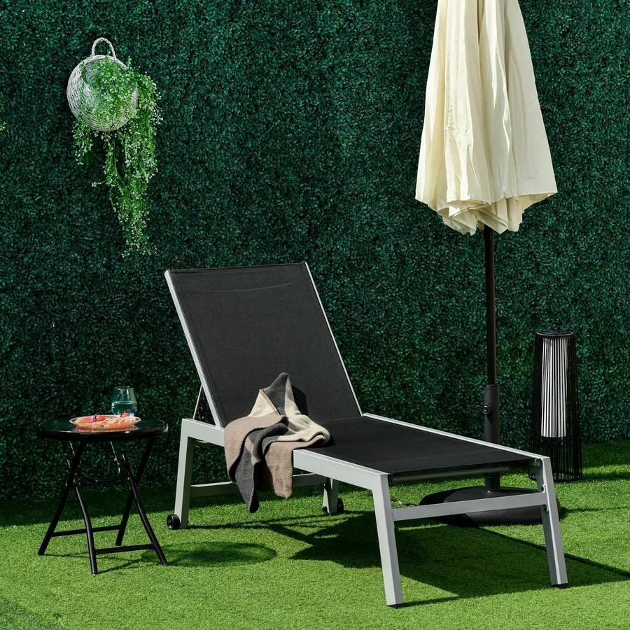 Outsunny Gartenliege mit verstellbarer Rückenlehne schwarz