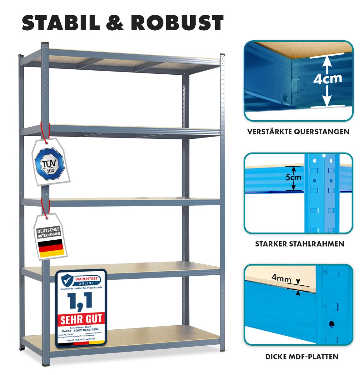 Lakota Heavy-Duty Stellingkast - Set van 2 - Draagvermogen tot 875 kg - Individueel bruikbaar - Grijs - 180 x 90 x 40 cm