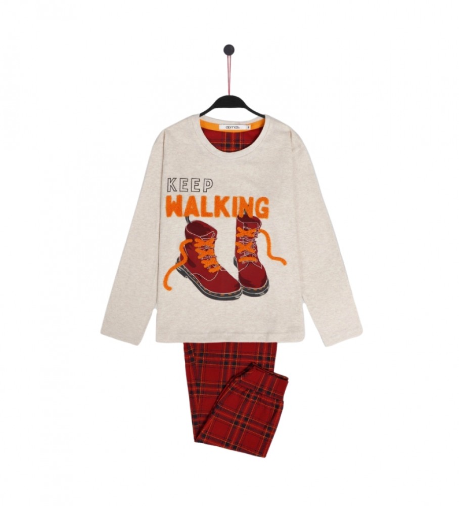Pijama de manga comprida Admas Keep Walking bege