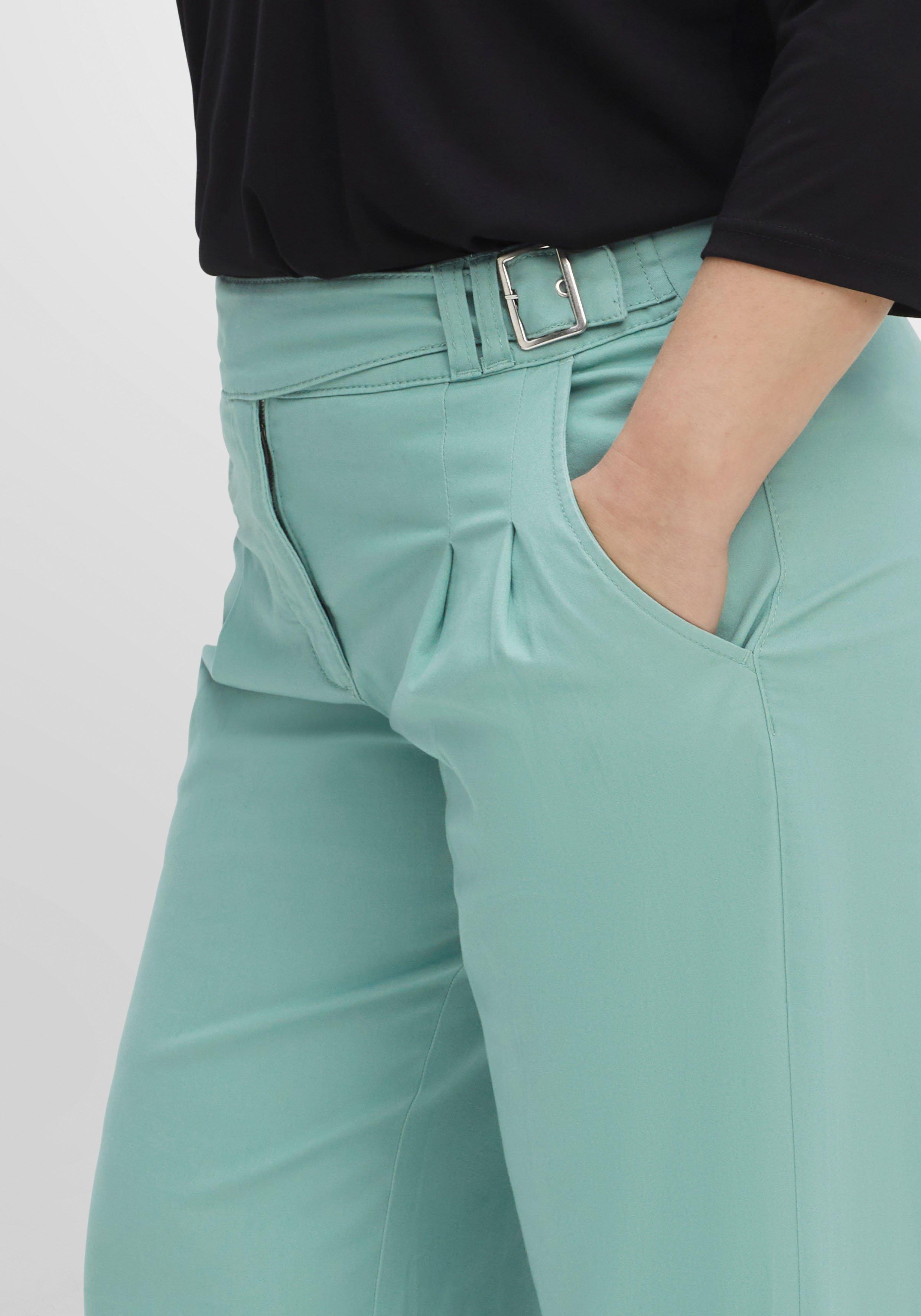 Twillhose OLIVIA mit Gürteldetail und Bundfalten