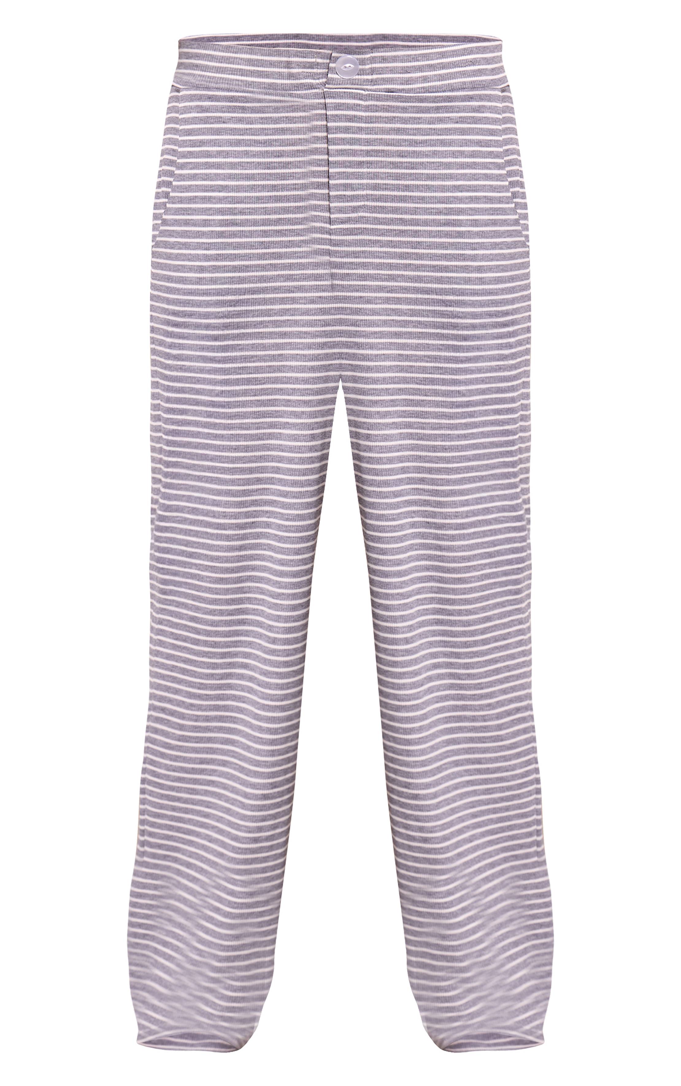 Gris Chiné Pantalon Large À Rayures Style Boyfriend