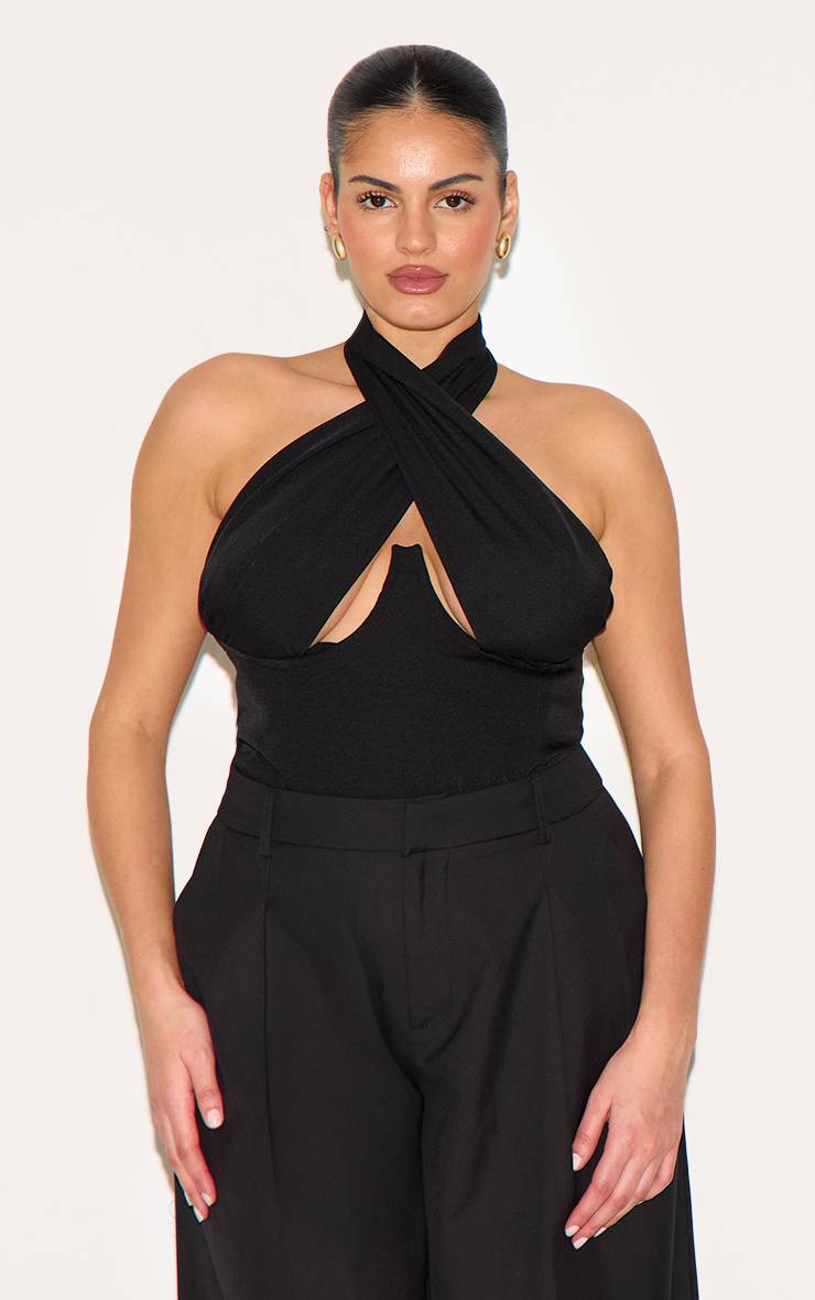 Noir Body Grande Taille Tissé À Bretelles Croisées Avec Armatures