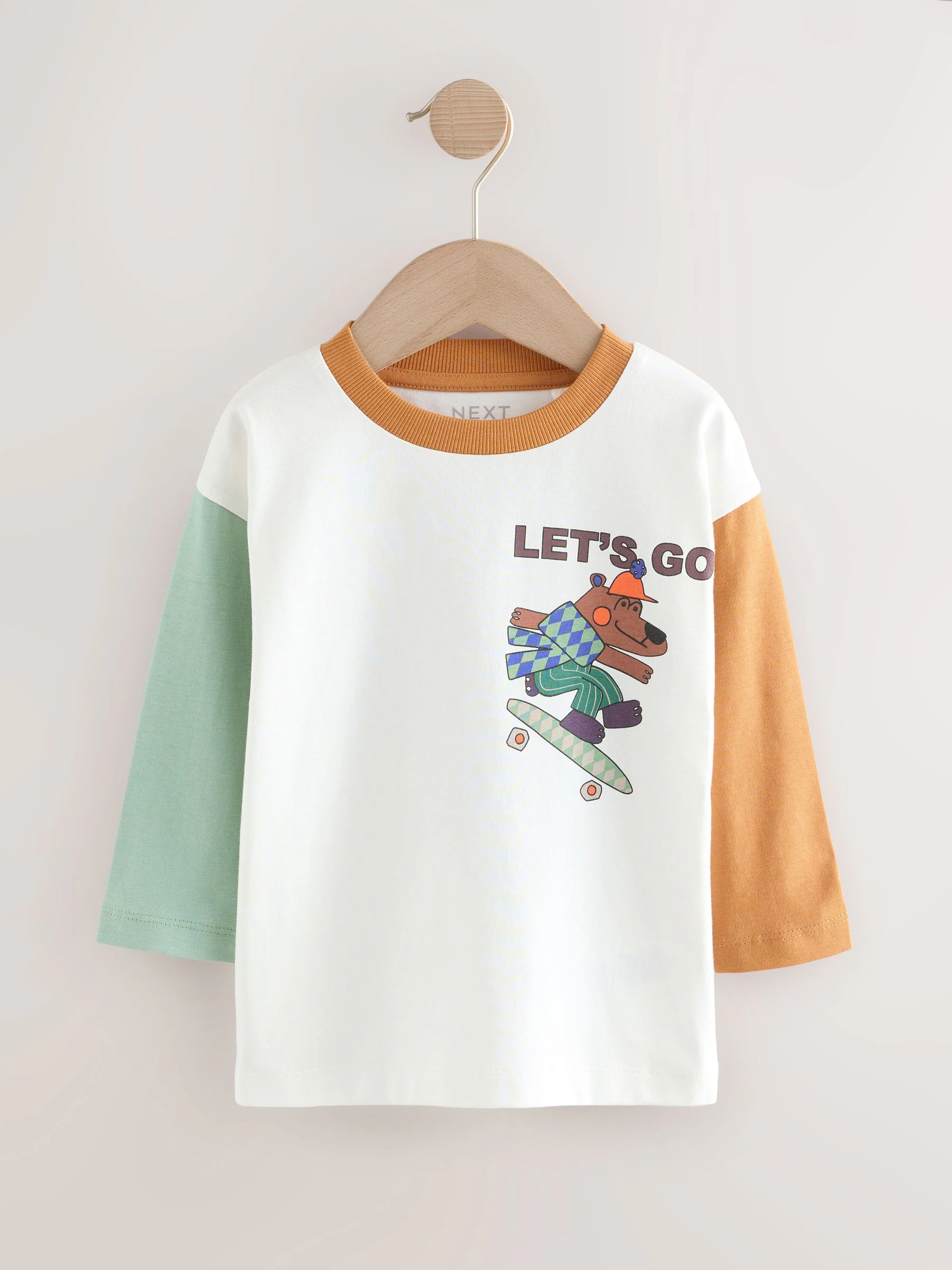 Witte Skaterbeer - T-shirt met lange mouwen en print op de rug (3mnd -8jr)