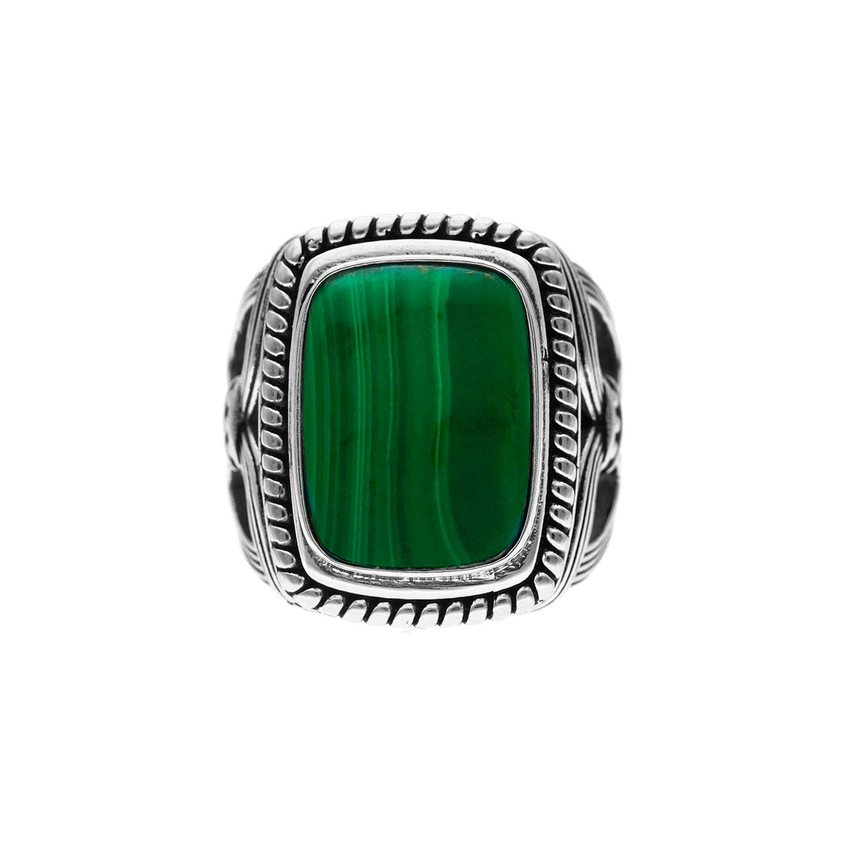 Bague Argent Homme Temple Pierre Malachite