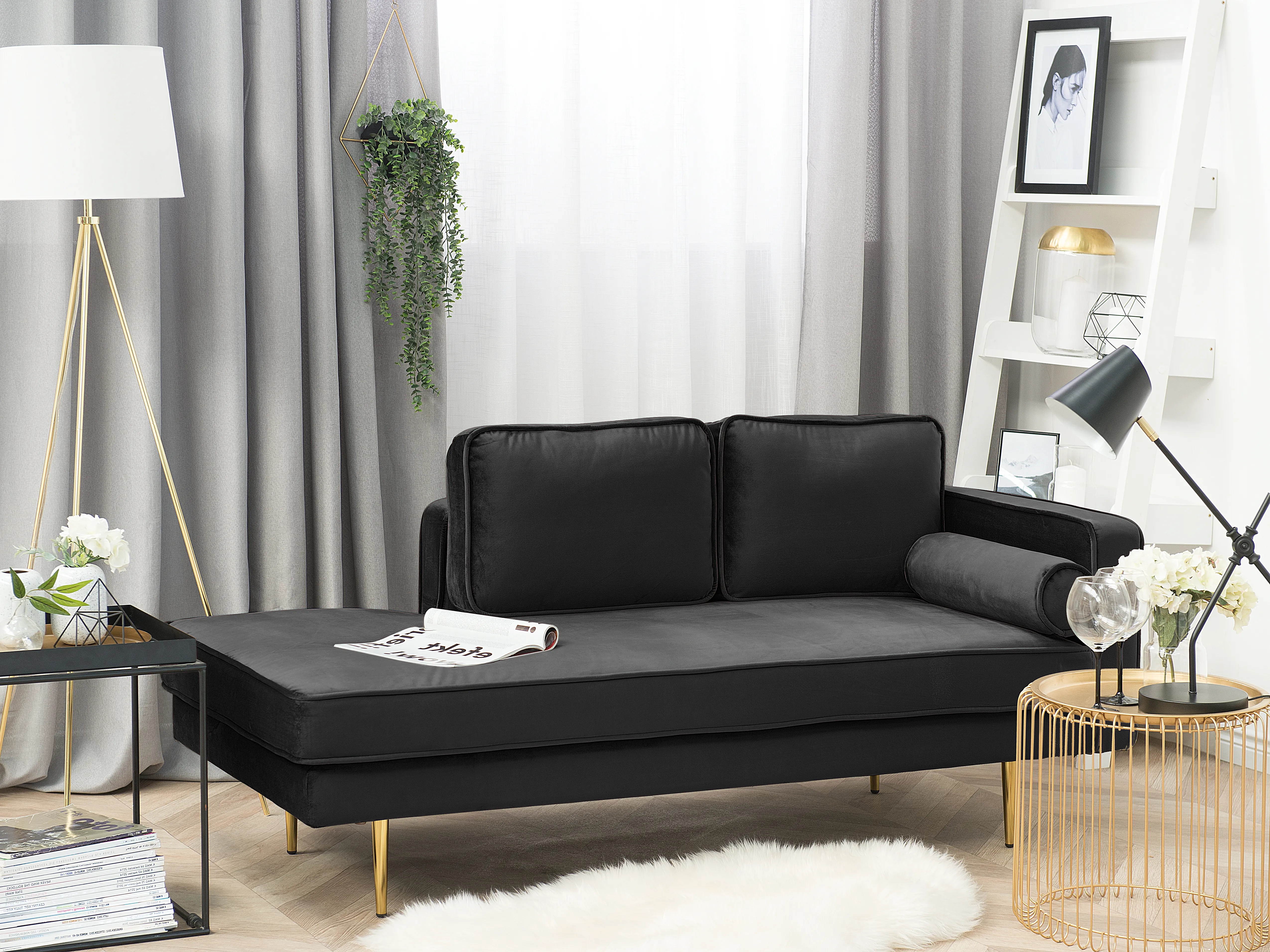 Rechtszijdige chaise longue MIRAMAS Fluweel Zwart