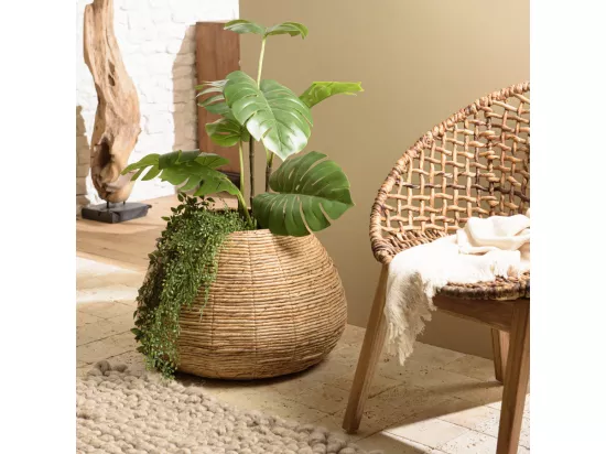 ALIDA - Cache pot petit modèle en tissage d'abaca naturel