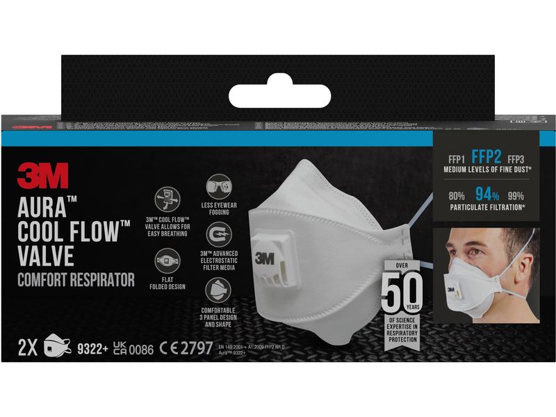 3M Feinstaubmaske 9322  FFP2 Atemschutzmaske für Handschleifen und Elektrowerkzeug