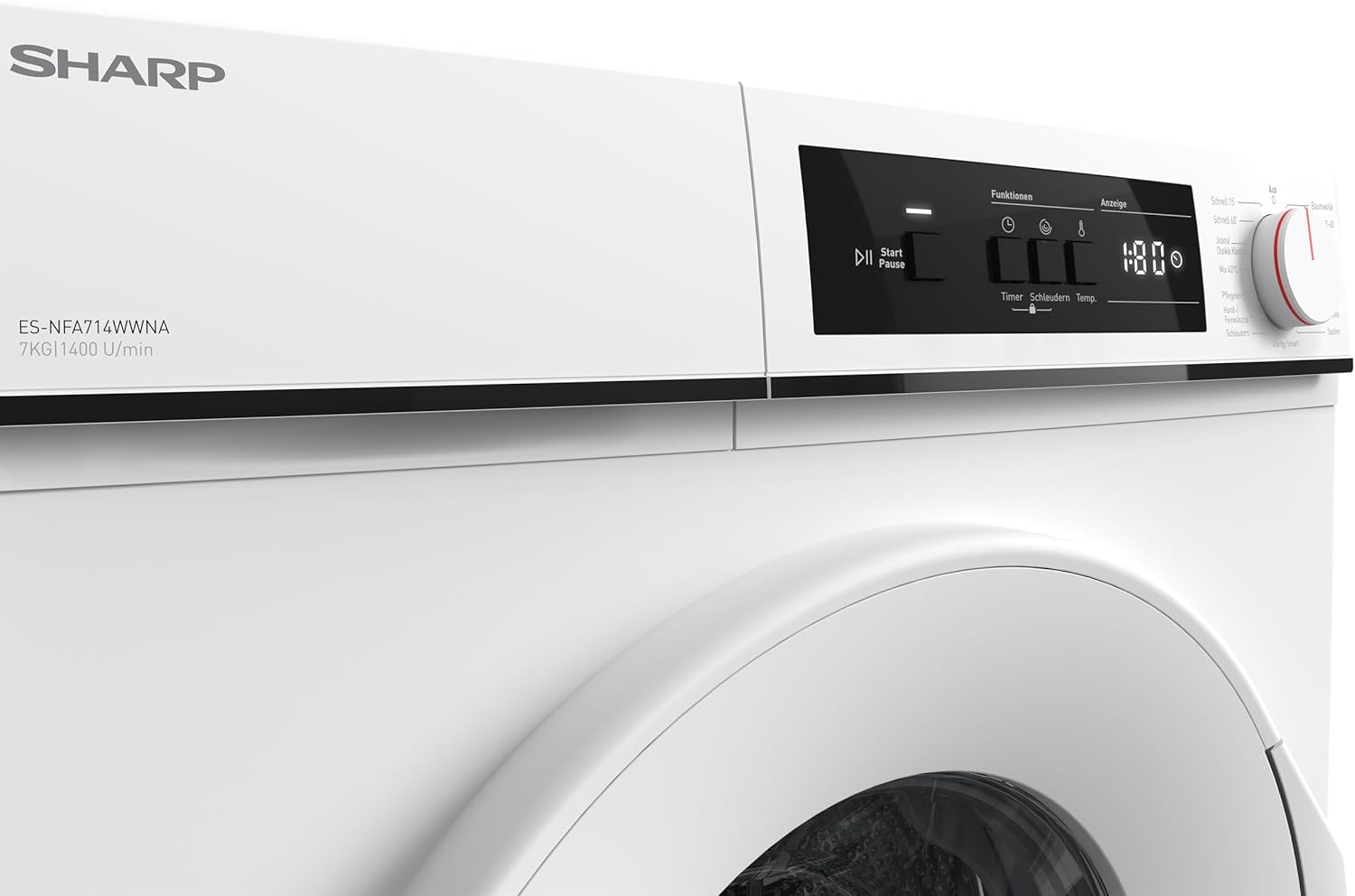 Sharp ES-NFA714WWNA-DE Waschmaschine Frontlader/A / 7 kg / 1400 U/min/Inverter Motor / 15 Programme inkl. 12 min Kurzprogramm/AquaStop/Weiß
