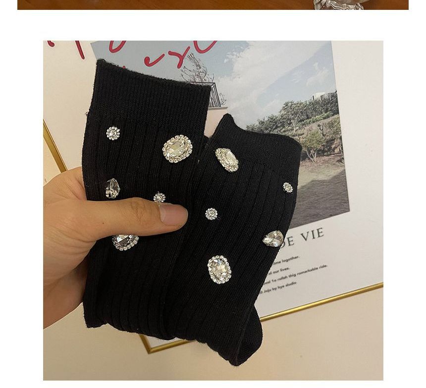 FlorSwallow - Effen geribbelde sokken met strass-steentjes