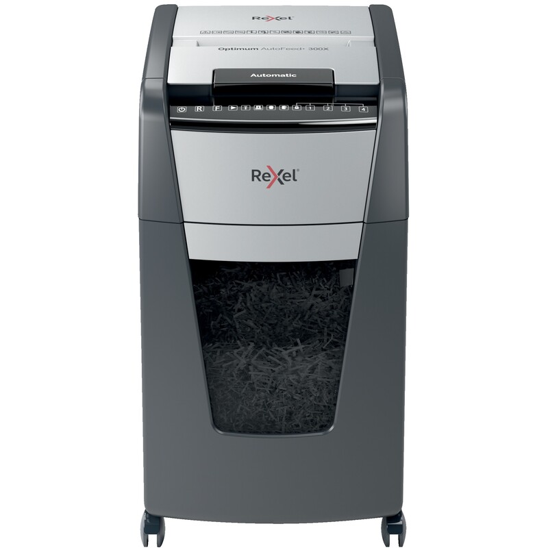 Rexel Aktenvernichter Optimum AutoFeed+ 300X, Partikelschnitt, 4 x 26 mm