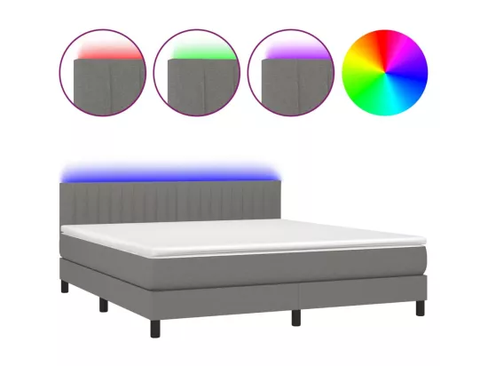 Sommier tapissier et matelas et LED Gris foncé 180x200 cm Tissu