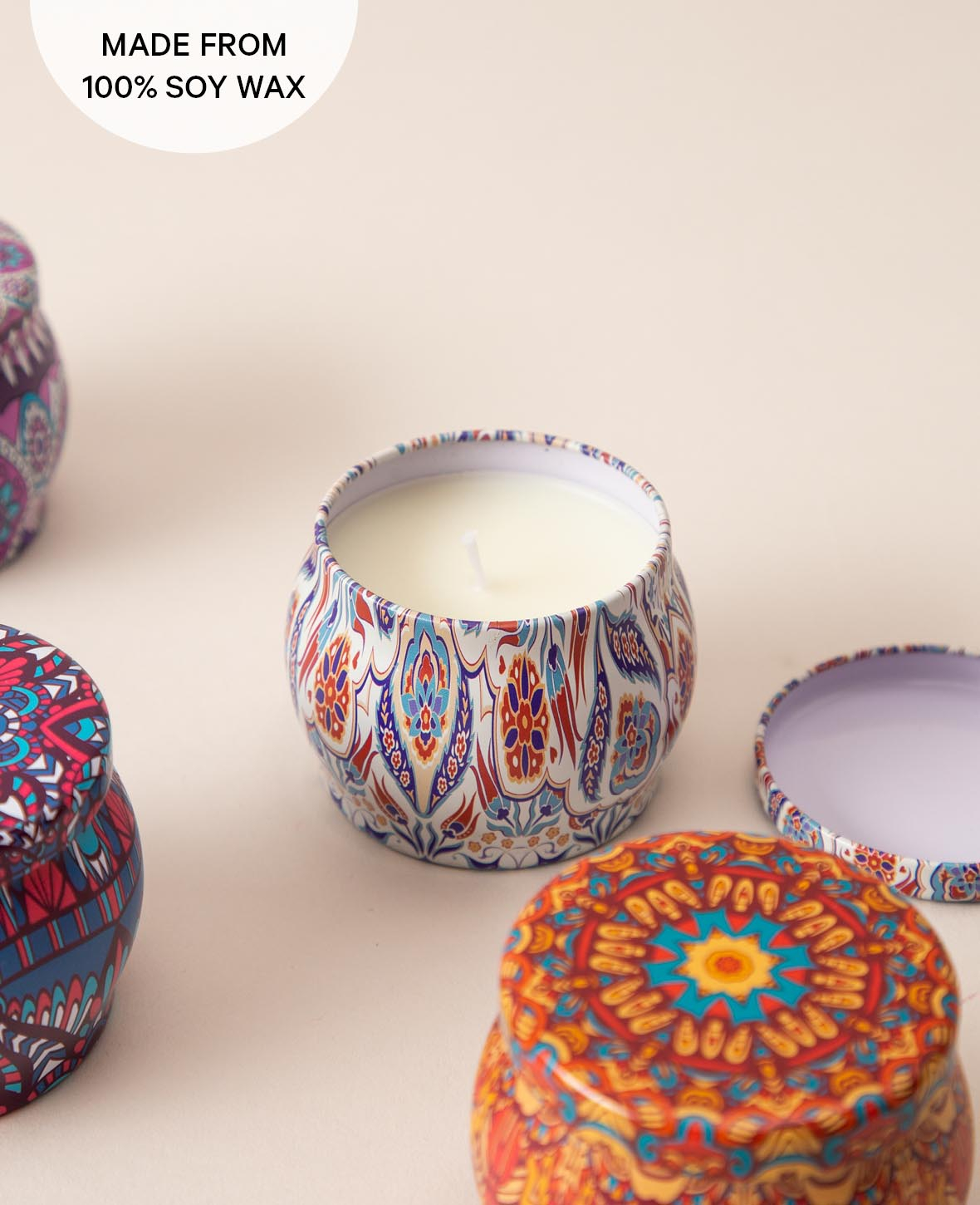(4er Set) Duft Kerzen Aromatherapie Sojawachs Kerzen im Geschenk Set - Mandala Design