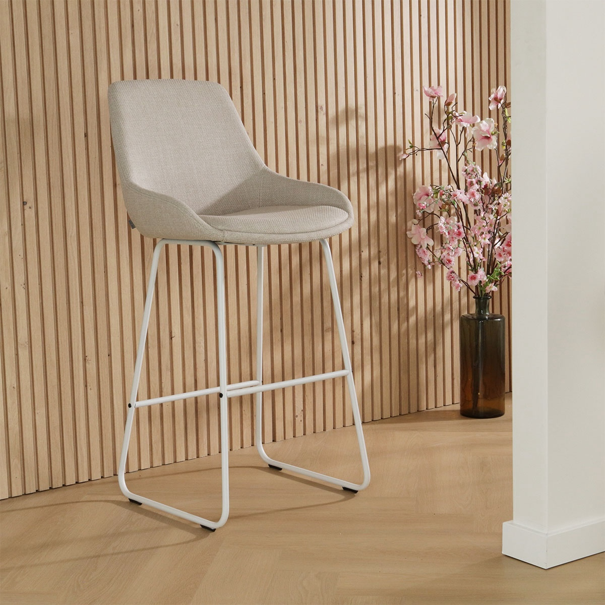 Barkruk Nino-Isa beige - wit onderstel - 75 cm