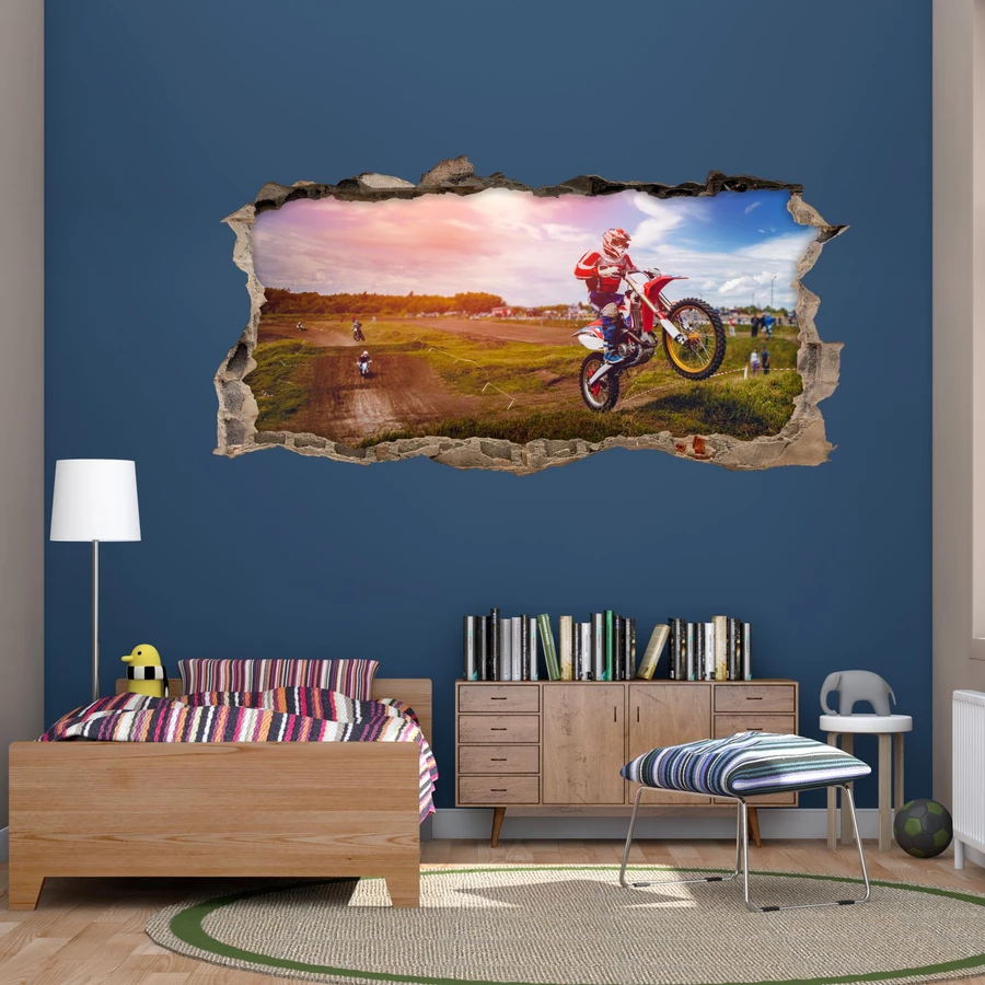 Nikima Wandtattoo 220 Wandtattoo Motocross - Loch in der Wand bunt