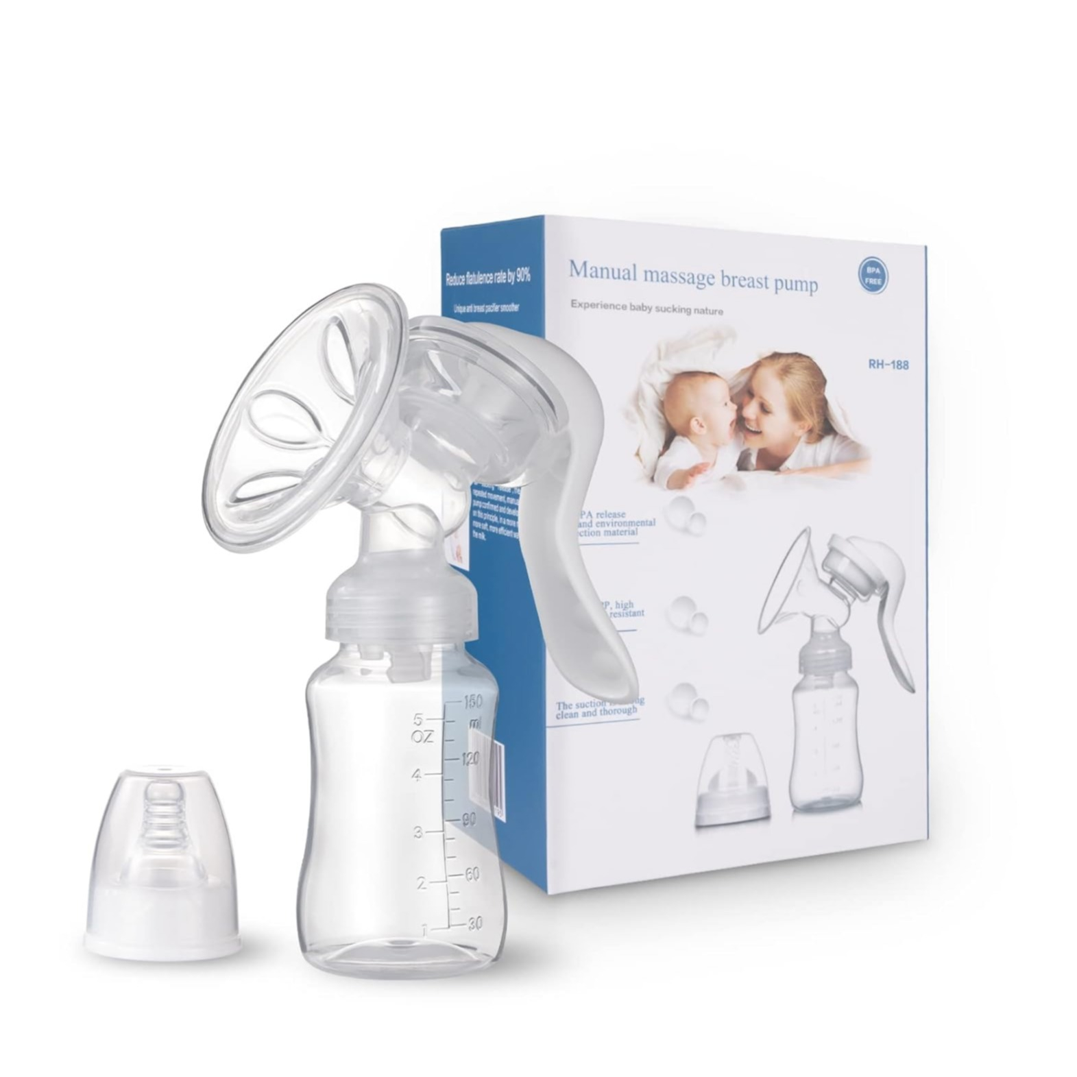 (150ml) Manuelle Milchpumpe Baby Muttermilch Sammler Brustpumpe Handmilchpumpe für Unterwegs / Zuhause - Transparent