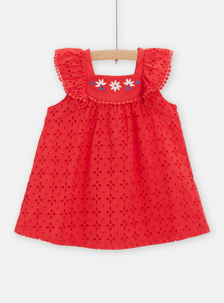 Robe rouge brodée pour bébé fille