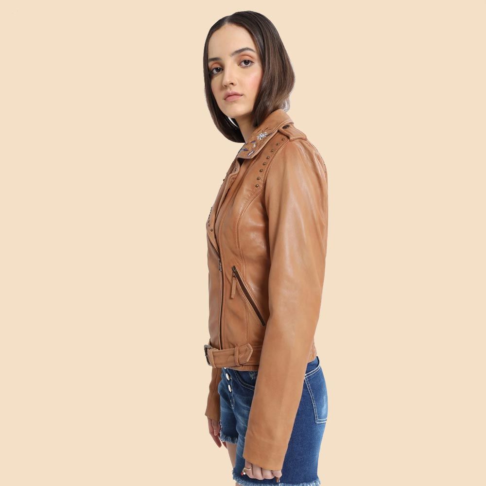 Myra Bag leather jacket Tanned Embroidered