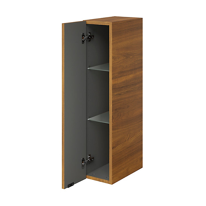 Meuble de rangement salle de bains faible largeur GoodHome Imandra décor noyer L. 20 x H. 90 x P. 36 cm