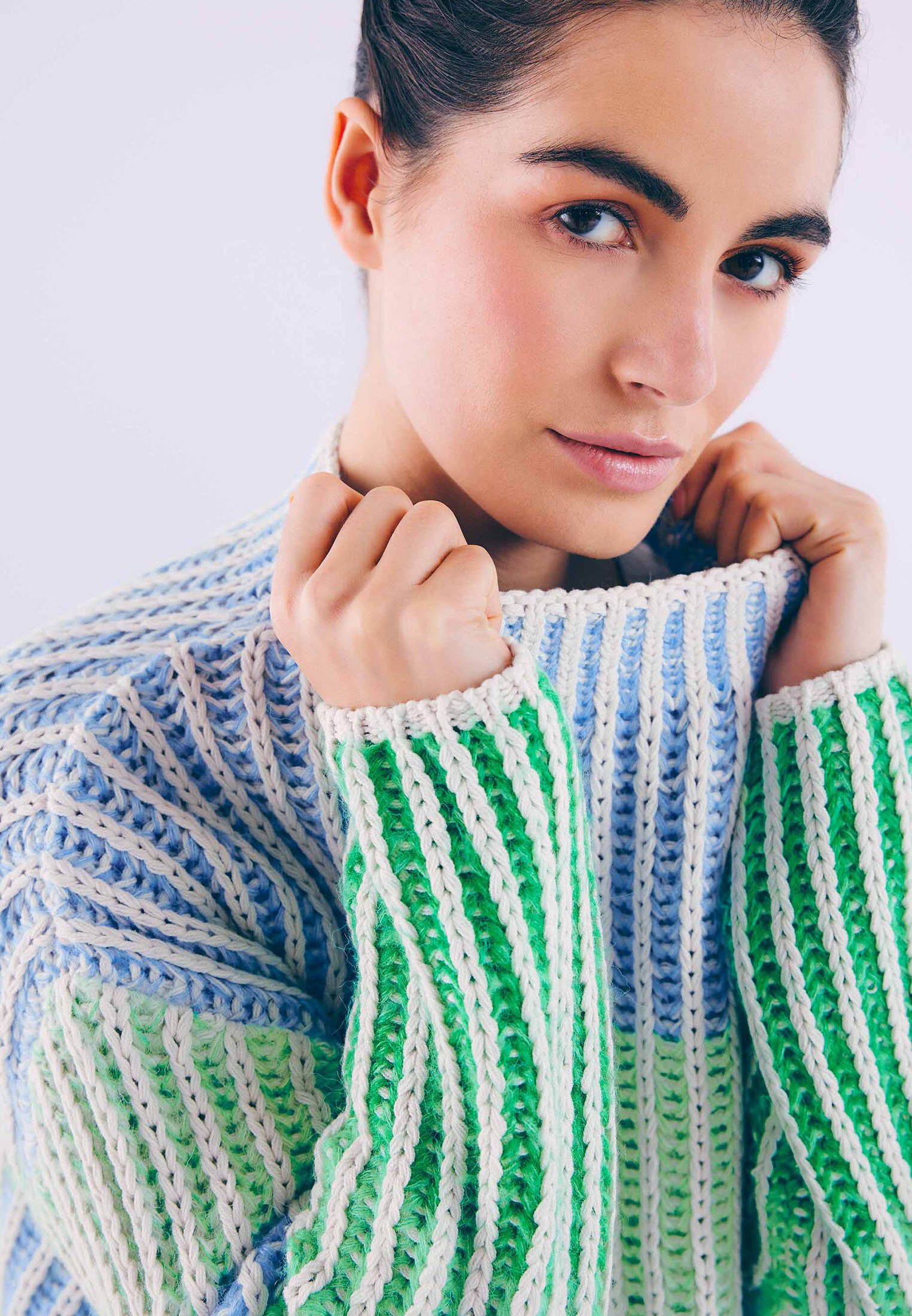 zero| Damen Grobstrickpullover mit Streifen