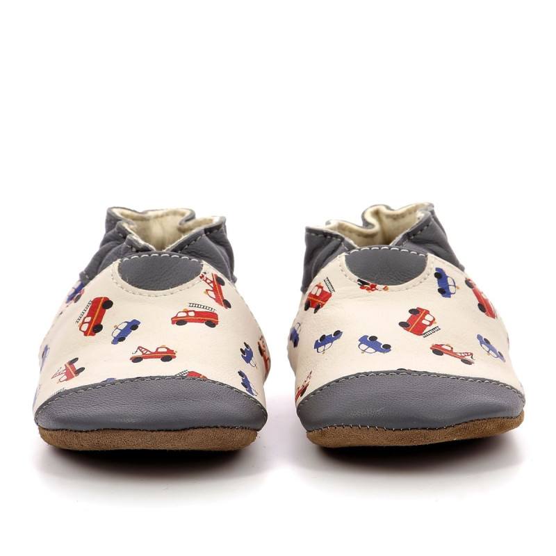 Robeez Robeez Chaussons Super Cars Beige Clair Gris Fonce