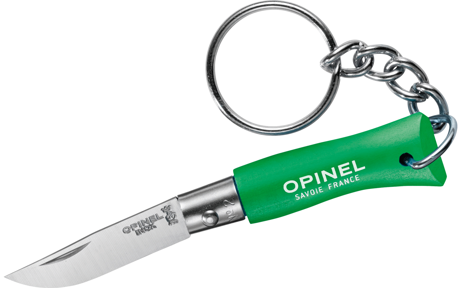 Opinel N°02 Colorama Taschenmesser mit Schlüsselanhänger Klingenlänge 3,5 cm anisgrün