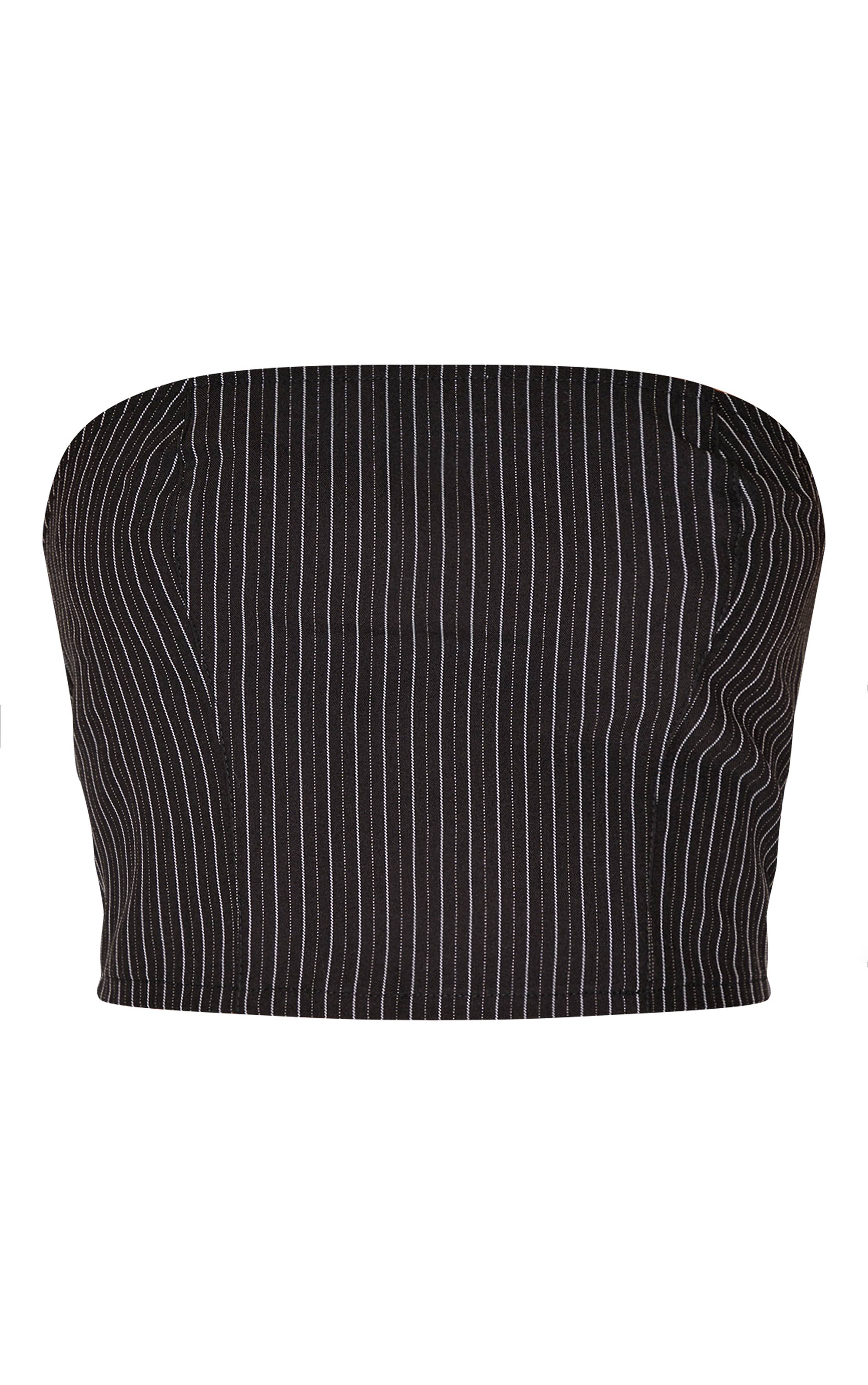 Noir Haut Bandeau Ajusté À Fines Rayures Pailletées Tissées