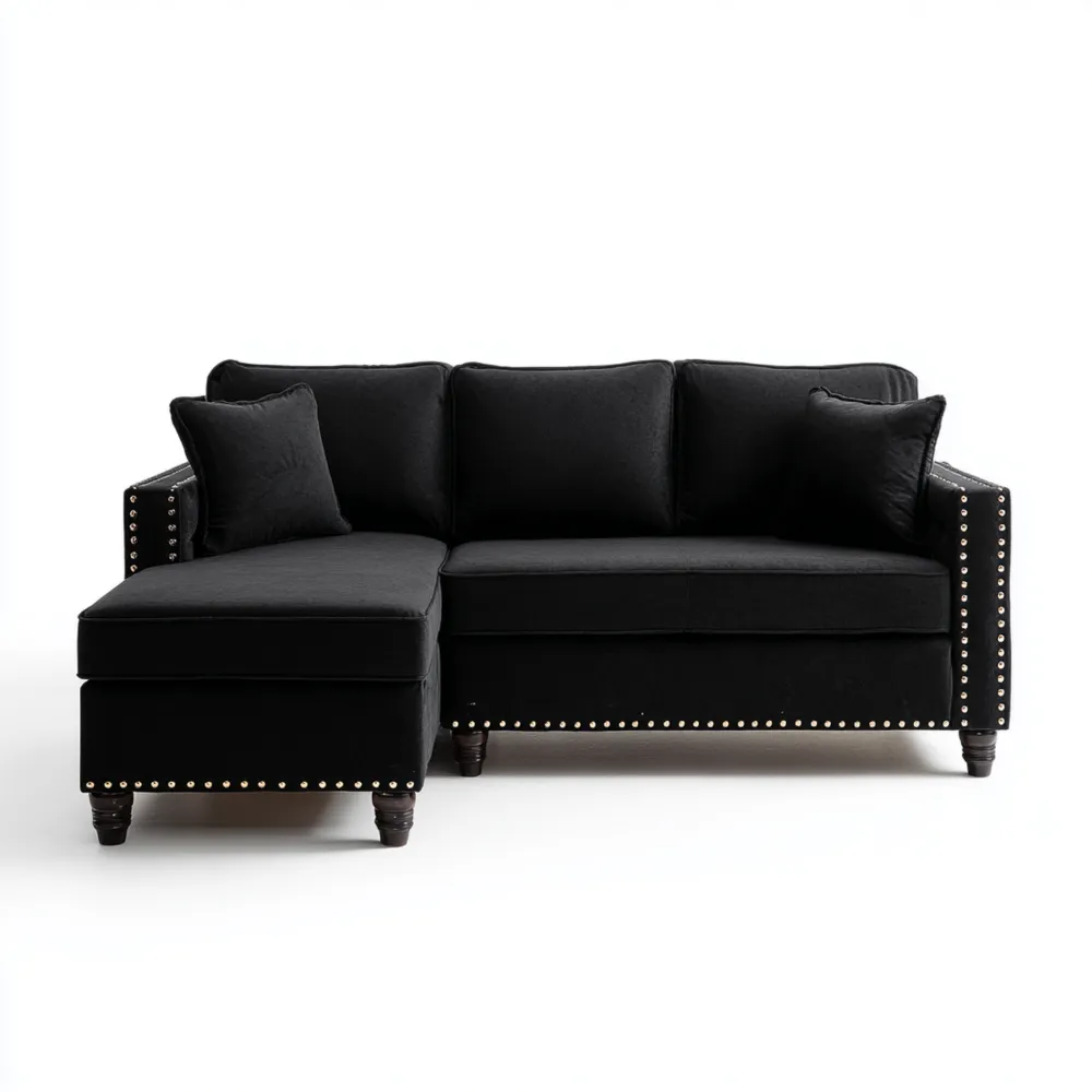 Ecksofa Samt 250x160x90 cm – Schwarz – Klassisches Design