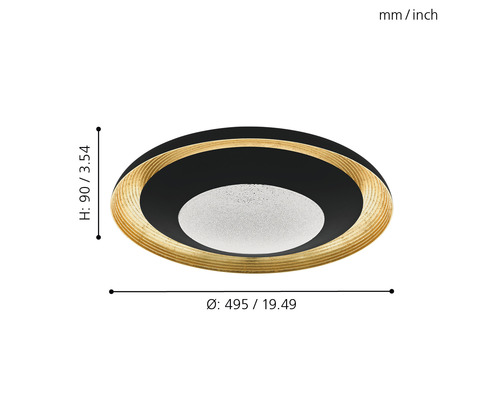 LED plafondlamp, dimbaar, 24,5W, 3000 lm, verstelbare CCT, wit, Ø 49,5 cm, Canicosa zwart/goud + afstandsbediening