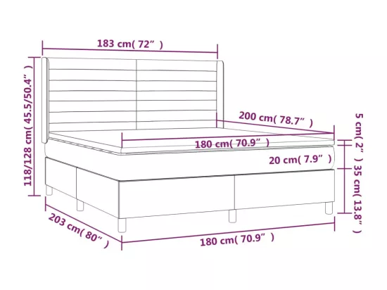 Sommier tapissier et matelas et LED Gris foncé 180x200 cm Tissu