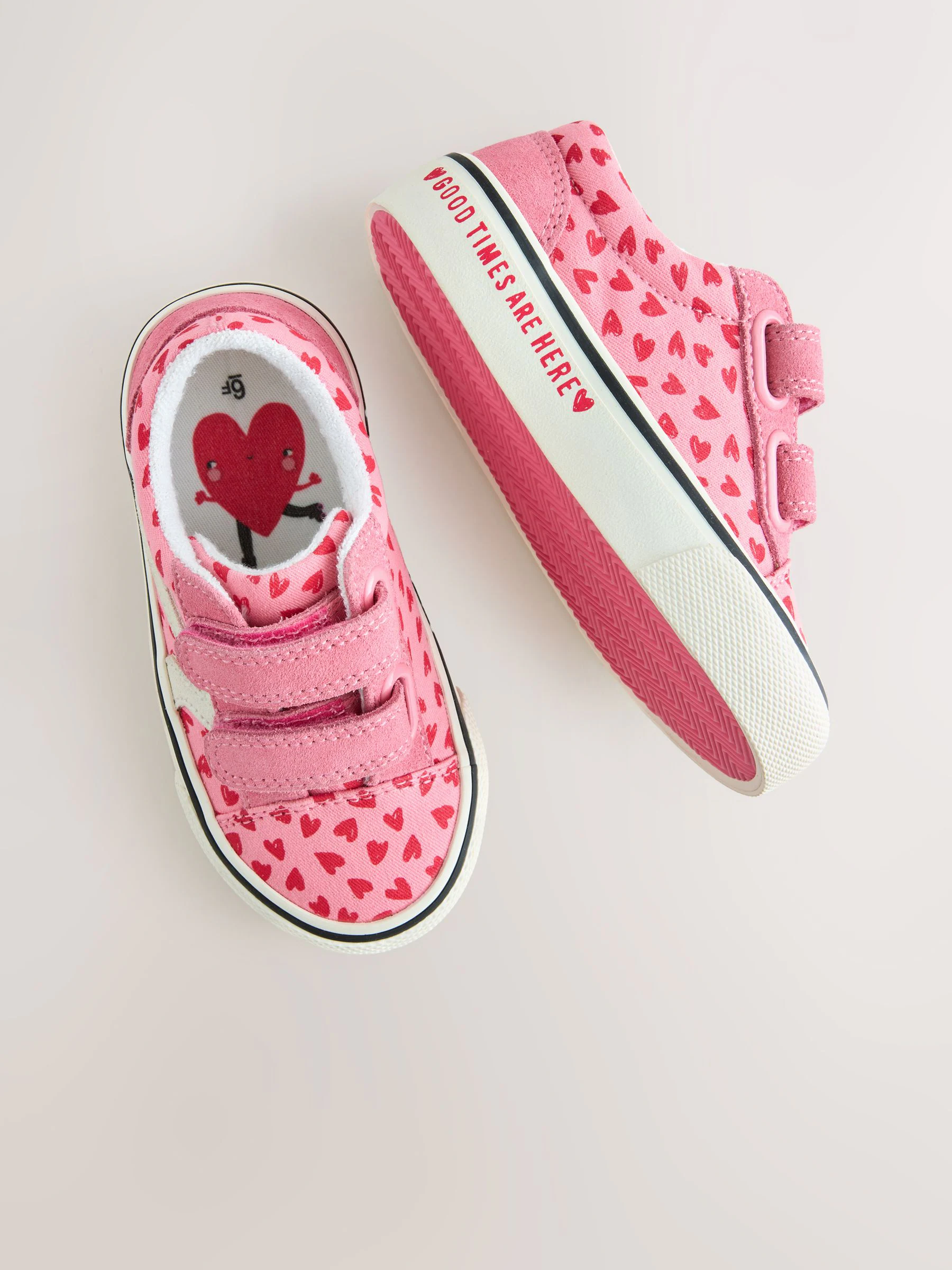Roze met hartjesprint - Sneakers met klittenbandsluiting