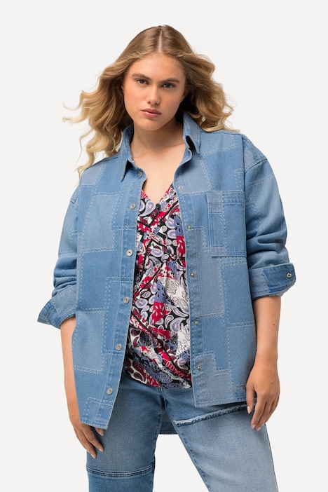 Jeanshemd, Patchlook, Oversized, Hemdkragen, Langarm