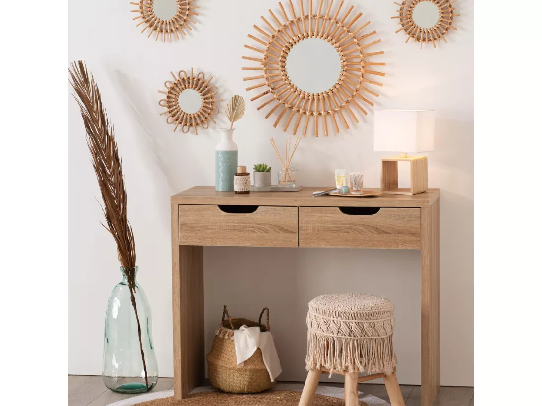 Lampe à poser en Bois et Abat-jour carré H 32 cm