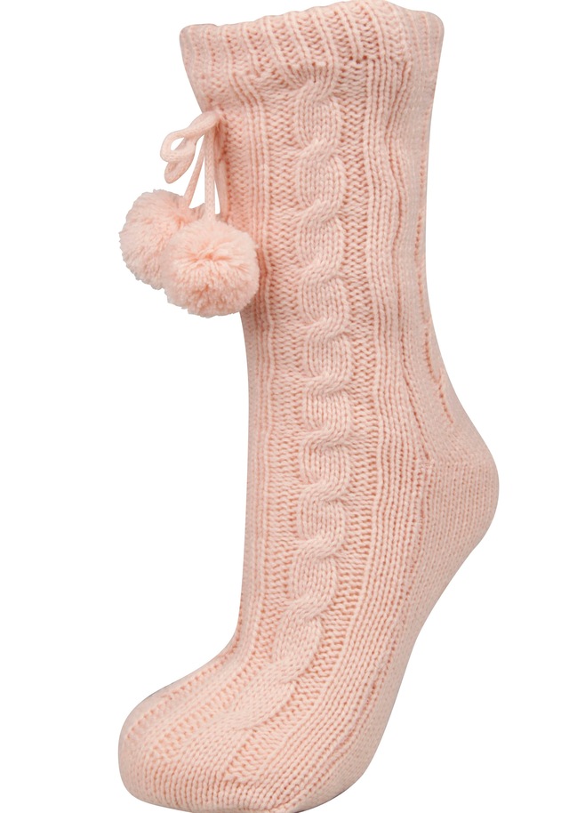 Capelli New York Kuschelsocken mit Zopfmuster und Bommeln