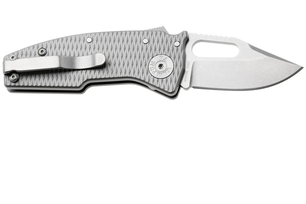 Demko Nano-Shark, NANO-20CV-MIL-TI-CP Stonewashed CPM 20CV Clip Point, Milled Titanium, zakmes