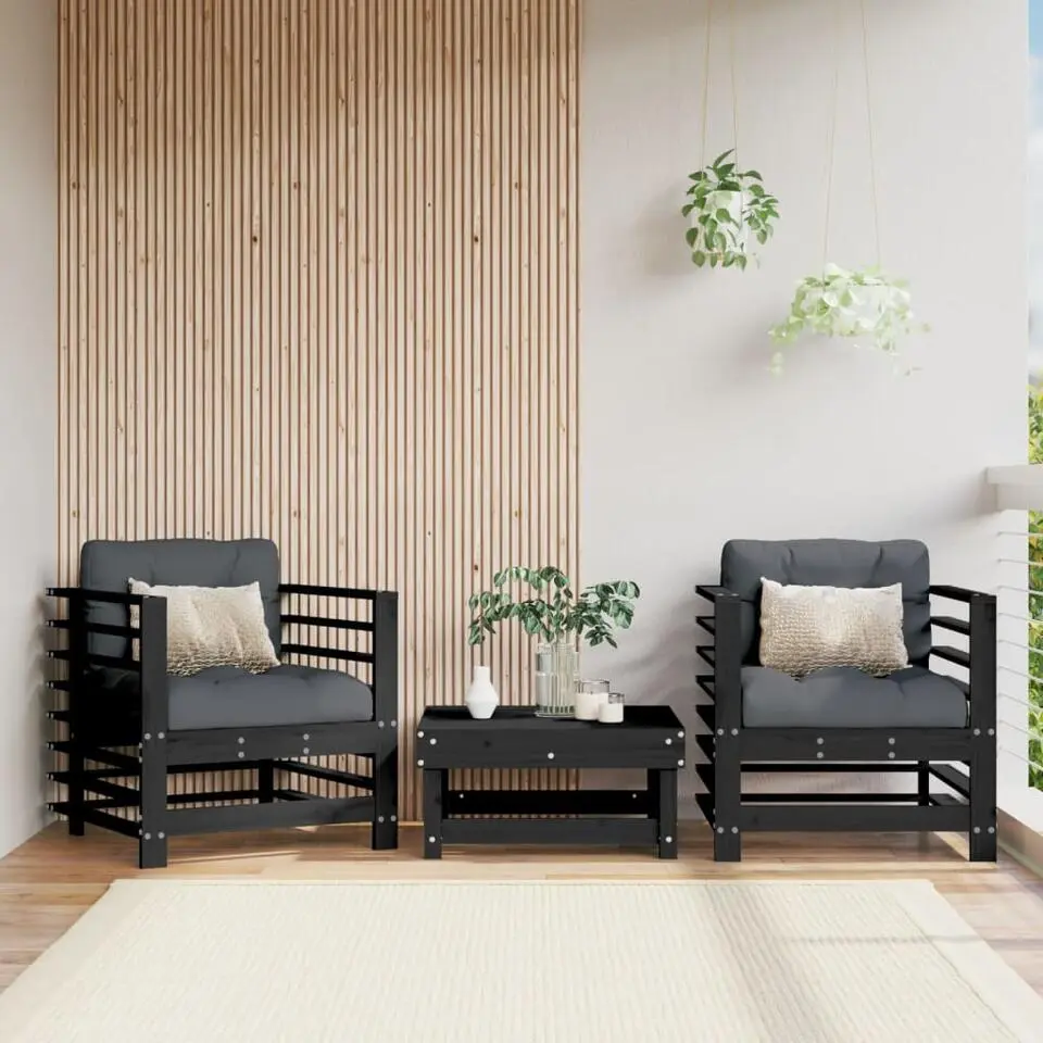 vidaXL - Tuinstoelen - Zwart - Grenenhout - 2 stuks - Met kussens