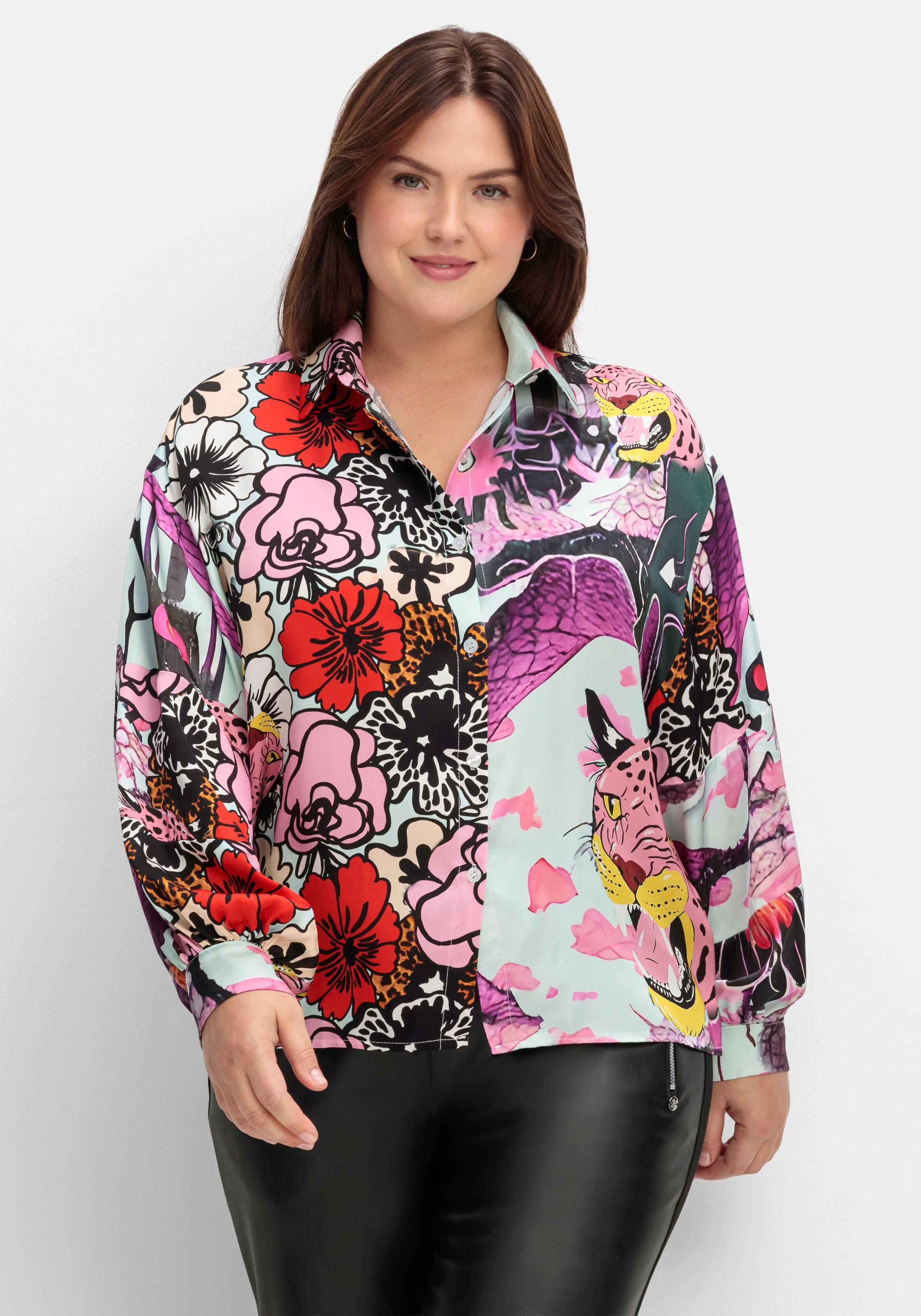 Tunika aus Viskose-Satin, im Multicolor-Muster