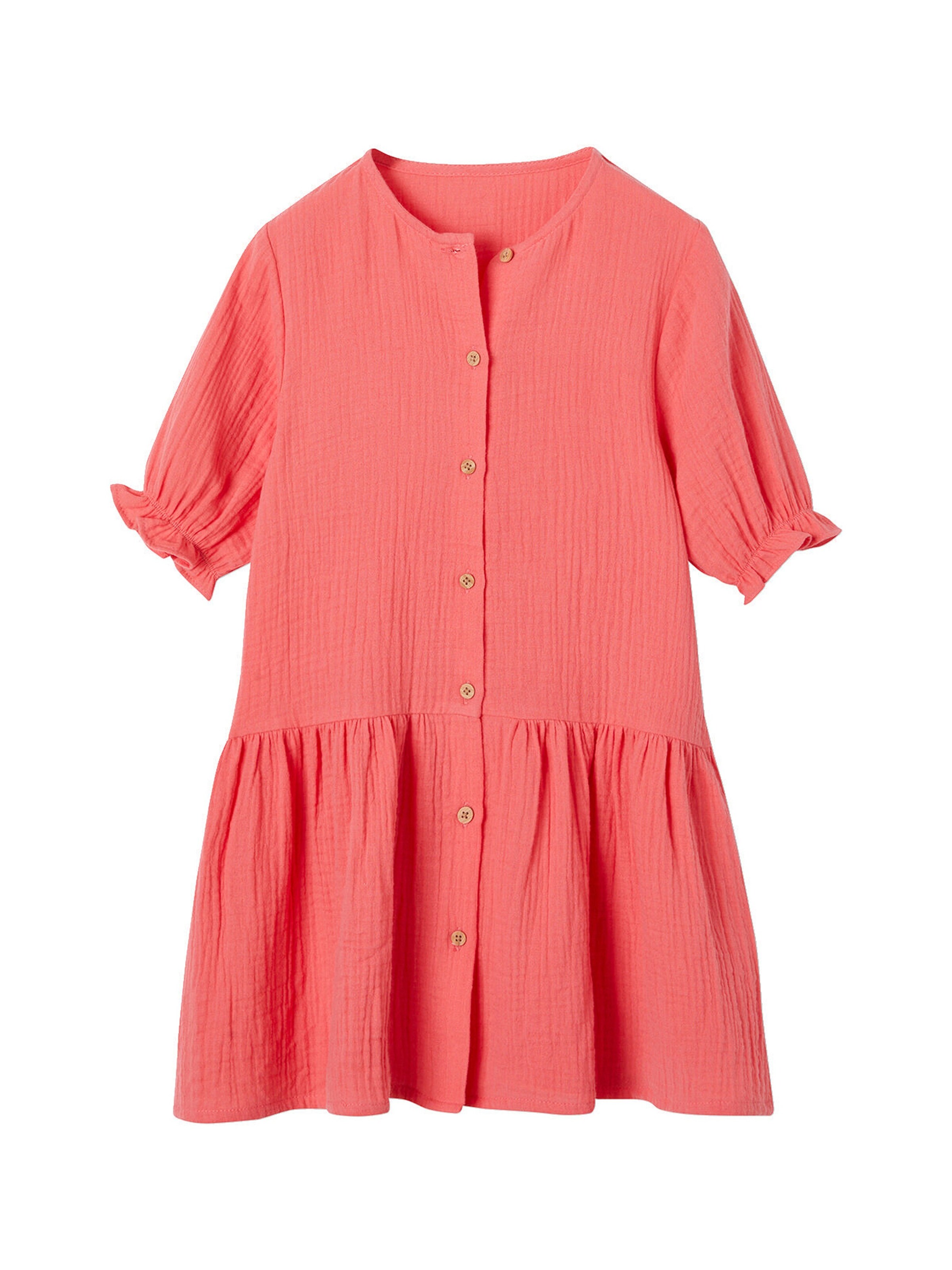 Vertbaudet Mädchen Kleid mit Knopfleiste rot