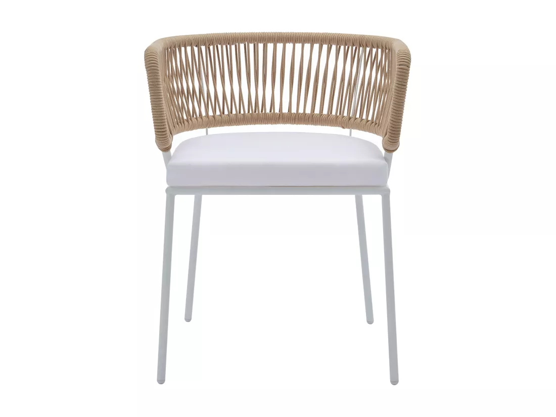 Salle à manger de jardin en aluminium : une table extensible L.150/200 cm et 4 fauteuils en métal et corde - Beige et blanc - PISTO de MYLIA