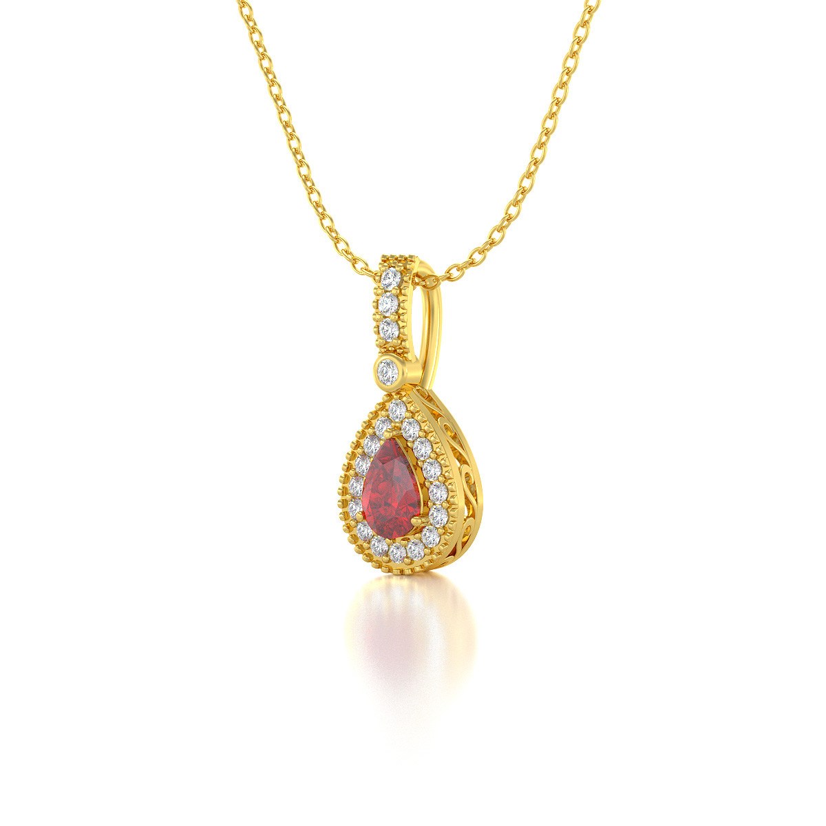Collier Pendentif ADEN Or 585 Jaune Rubis et Diamants Chaine Or 585 incluse 1.55grs