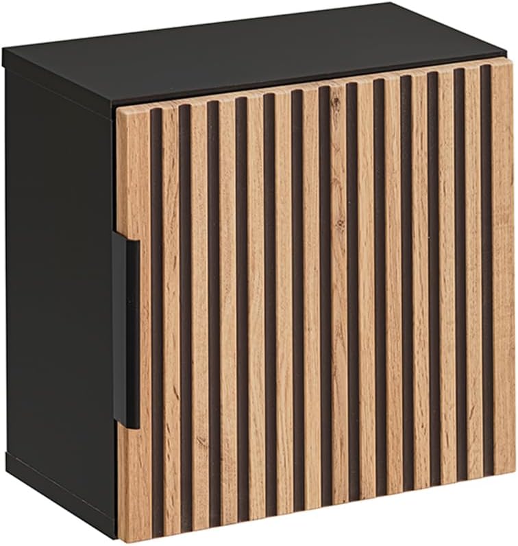 Lomadox Badezimmer Hängeschrank 35x35 cm Wandschrank Badschrank 1 Tür quadratisch Würfel anthrazit mit Eiche Nb. Schwarze Rillen, 35x35x22 cm