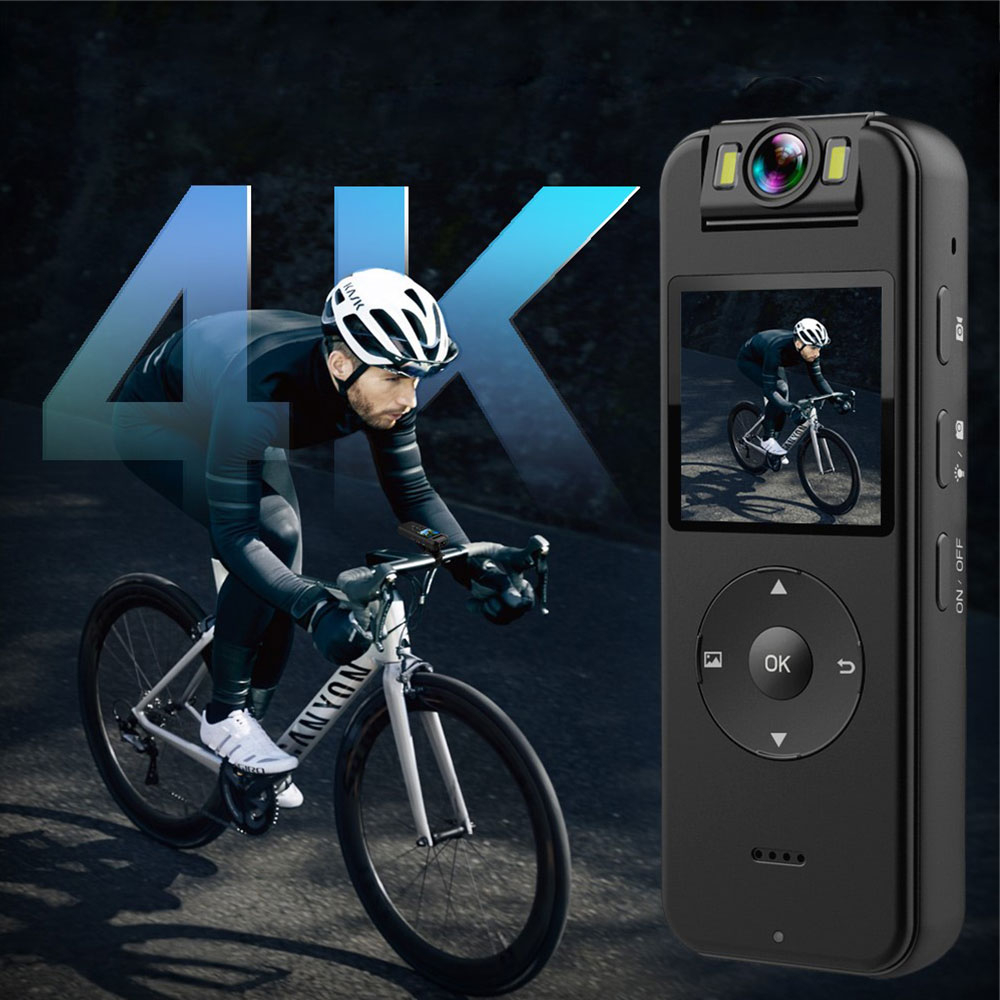 Mini 4K Outdoor Kamera mit Sprachaufzeichnung / MicroSD Slot / 180° Blickwinkel und Velo-Halterung (1400 mAh) - Schwarz