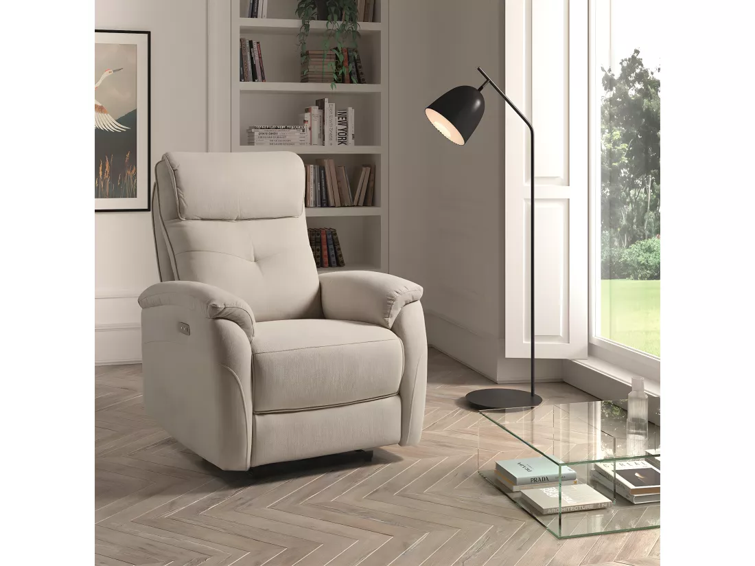SARAGOSSE - Fauteuil Electrique Tissu Polyester Beige