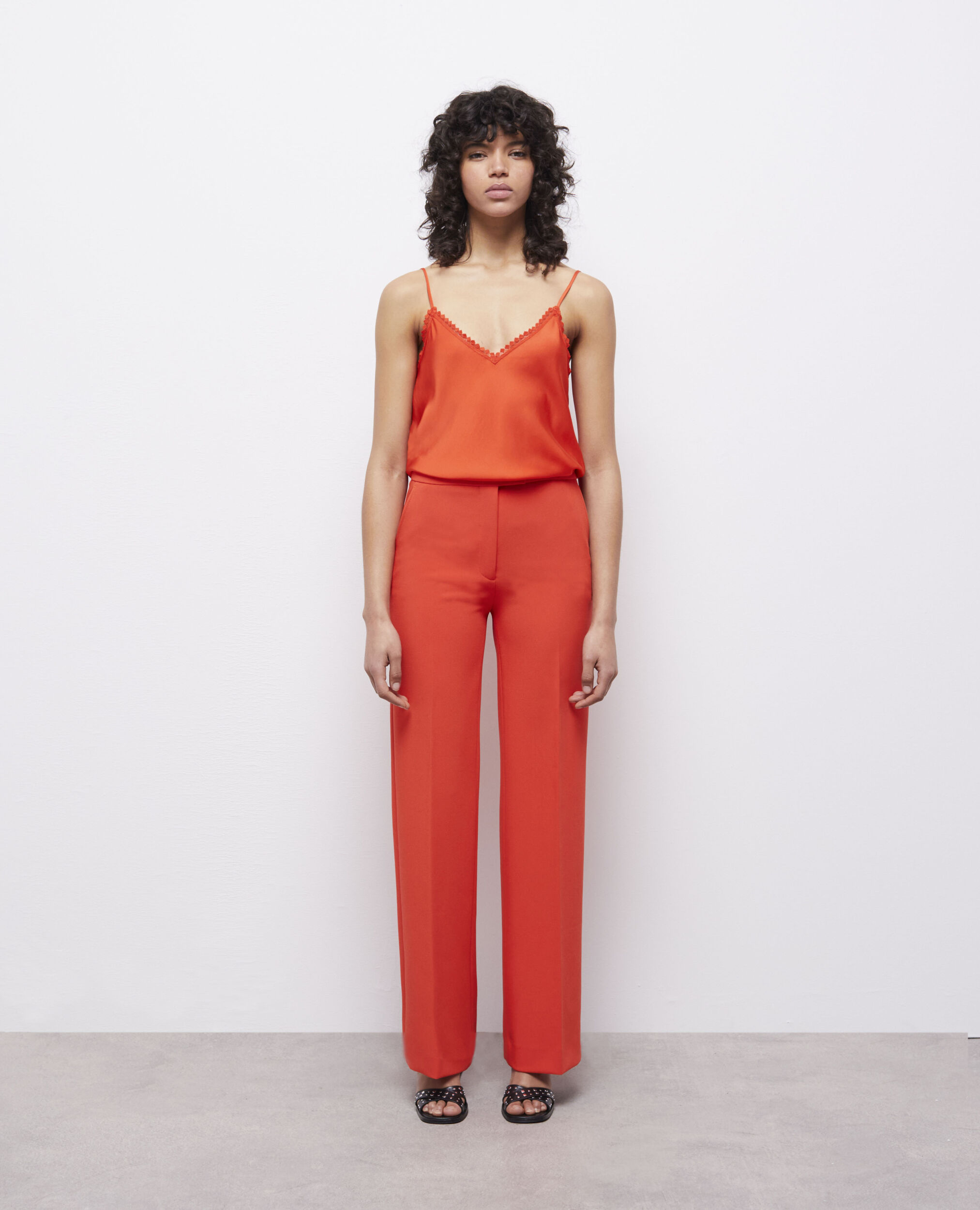 Pantalon tailleur orange en crêpe